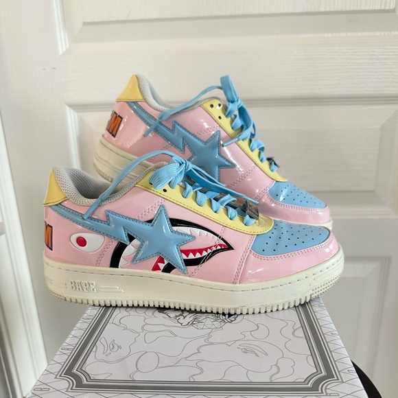 Authentic A Bathing Ape Bape Sta Low M2 20th Anniversary Patent Pink Mens size 8